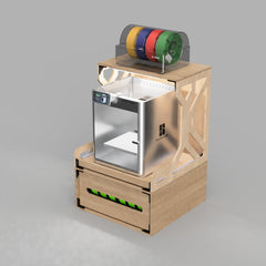 Printer stand with the deck slid forward and the spool drawer open