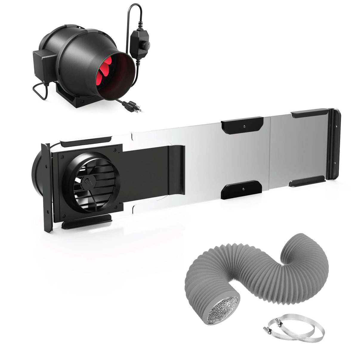 3D printing and laser engraving exhaust kit - 4" inline fan, flexible hose, and window insert