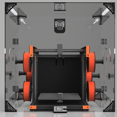 Wide -  Can mount spools on both sides a machine and has access doors on both side panels