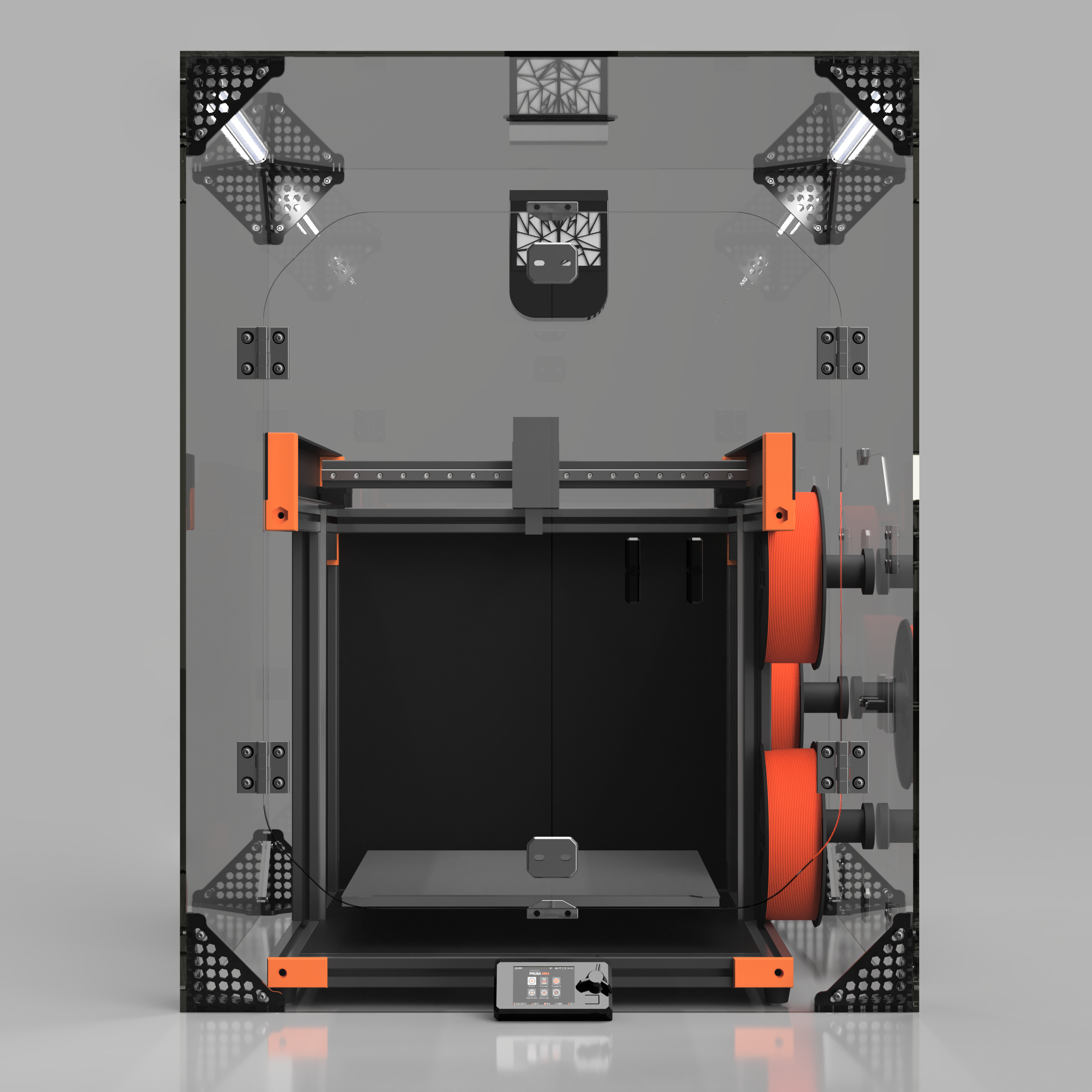 Narrow - Up to 3 spool mounts on machine and side door on 1 side.