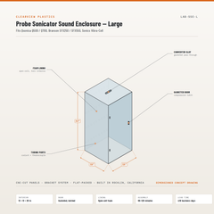 Clearview probe sonicator sound enclosure large for Qsonica Q700 and Branson SFX, gasketed door and converter slot, dimensioned drawing