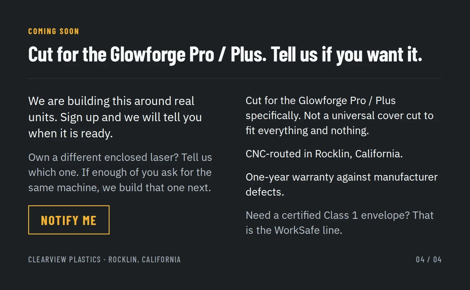 Coming soon: cut for the Glowforge Pro / Plus, CNC-routed in Rocklin, California