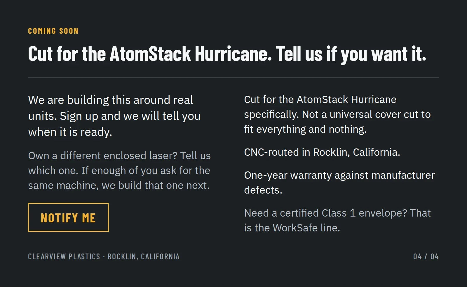 Coming soon: cut for the AtomStack Hurricane, CNC-routed in Rocklin, California