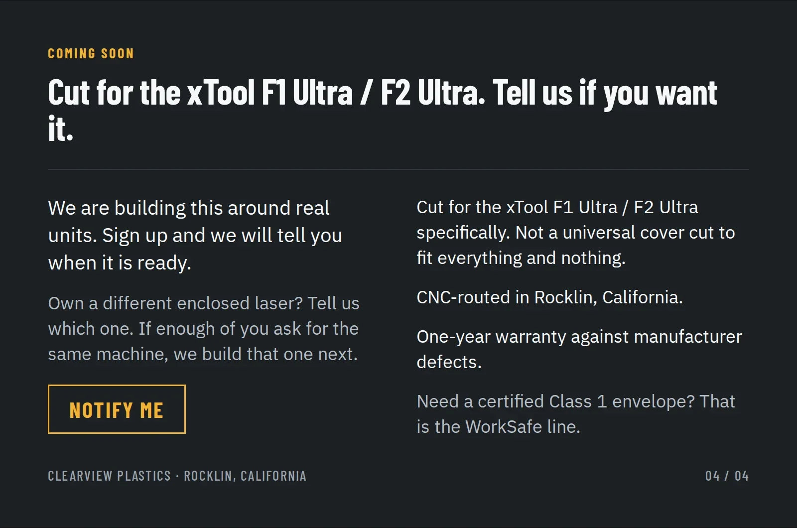 Coming soon: cut for the xTool F1 Ultra / F2 Ultra, CNC-routed in Rocklin, California