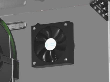 Clearview branded 120 mm exhaust fan mounted flush on the enclosure panel