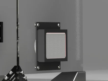 Filtered intake cassette mounted low on the enclosure panel