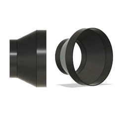 xTool O1 Omni to AP2 air purifier slip-on reducer adapter, black PETG, side profile and three-quarter view